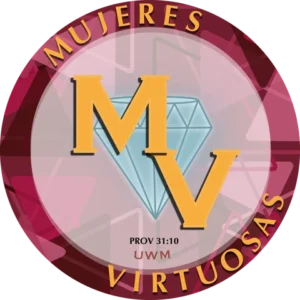 Sello de Mujeres Virtuosas: las letras MV sobre un diamante, con la cita Prov 31:10